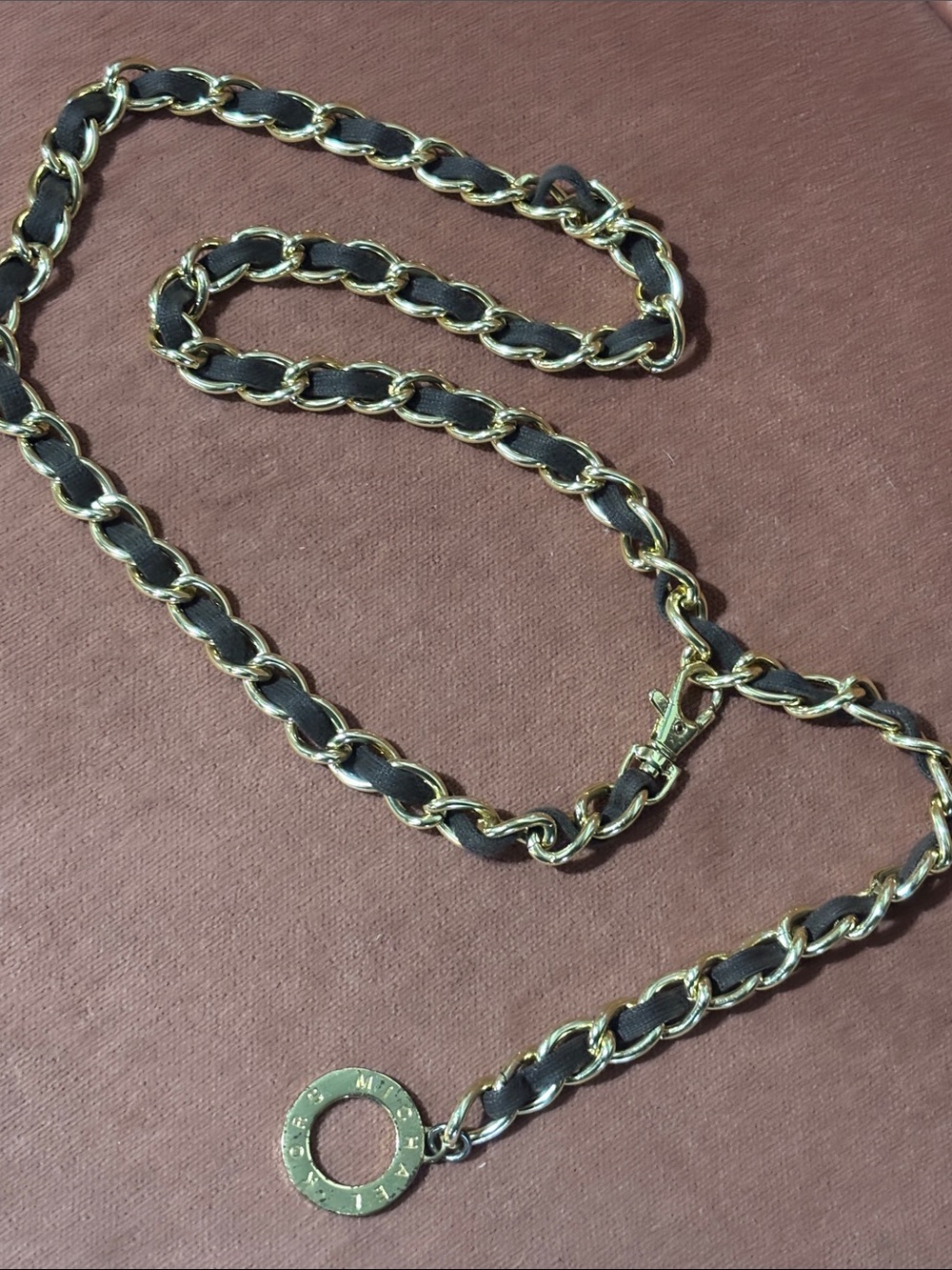 Michael Kors belt designer chocolate brown and gold Chain belt simple adjustable - Picture 6 of 8